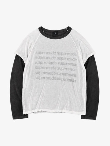 Distressed Print Long Sleeve Top with Faux Layered Design
