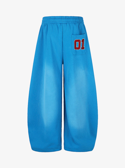 Letter Embroidered Wide-Leg Pants