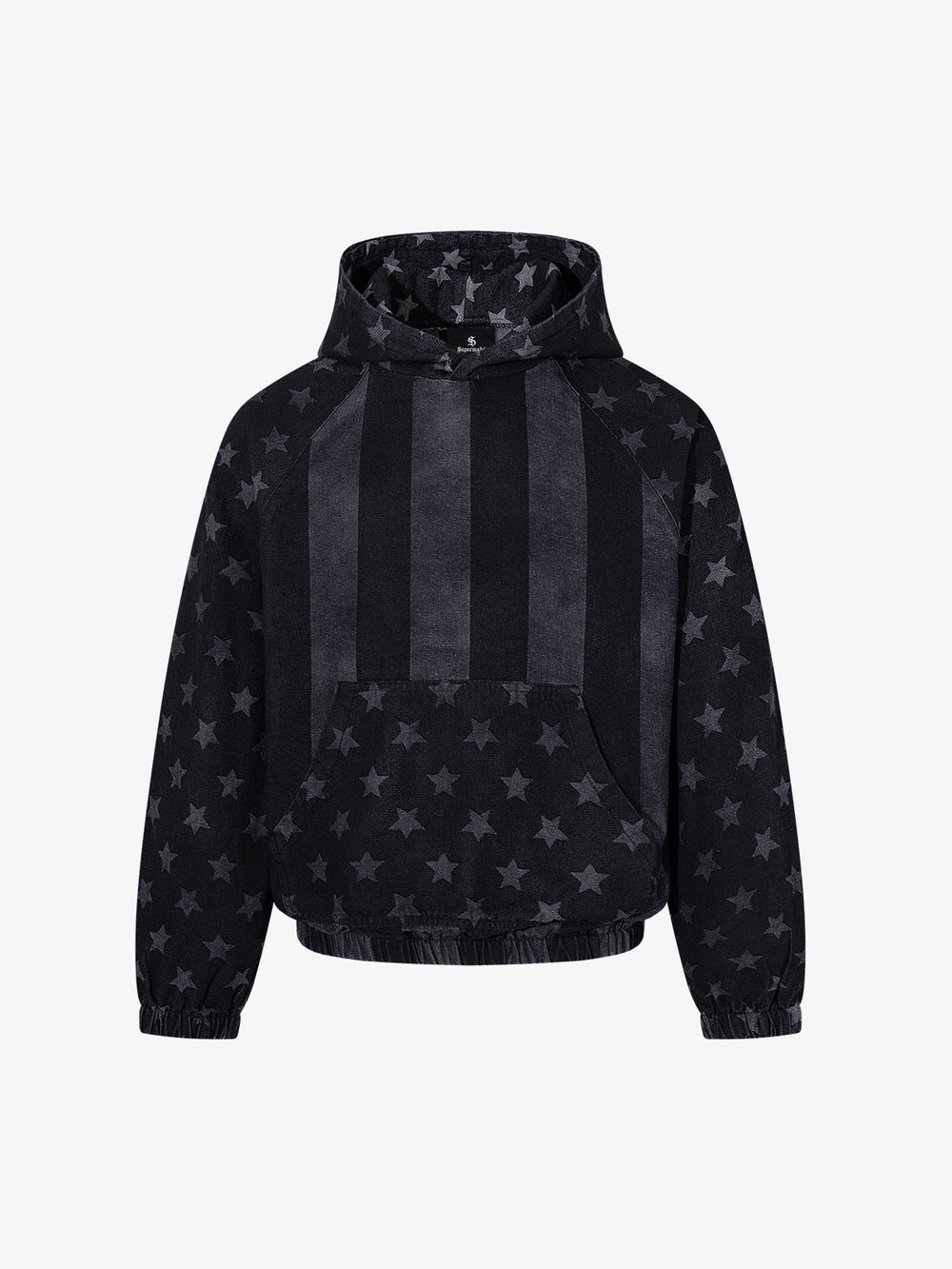 Distressed Star Print Denim Boxy Hoodie