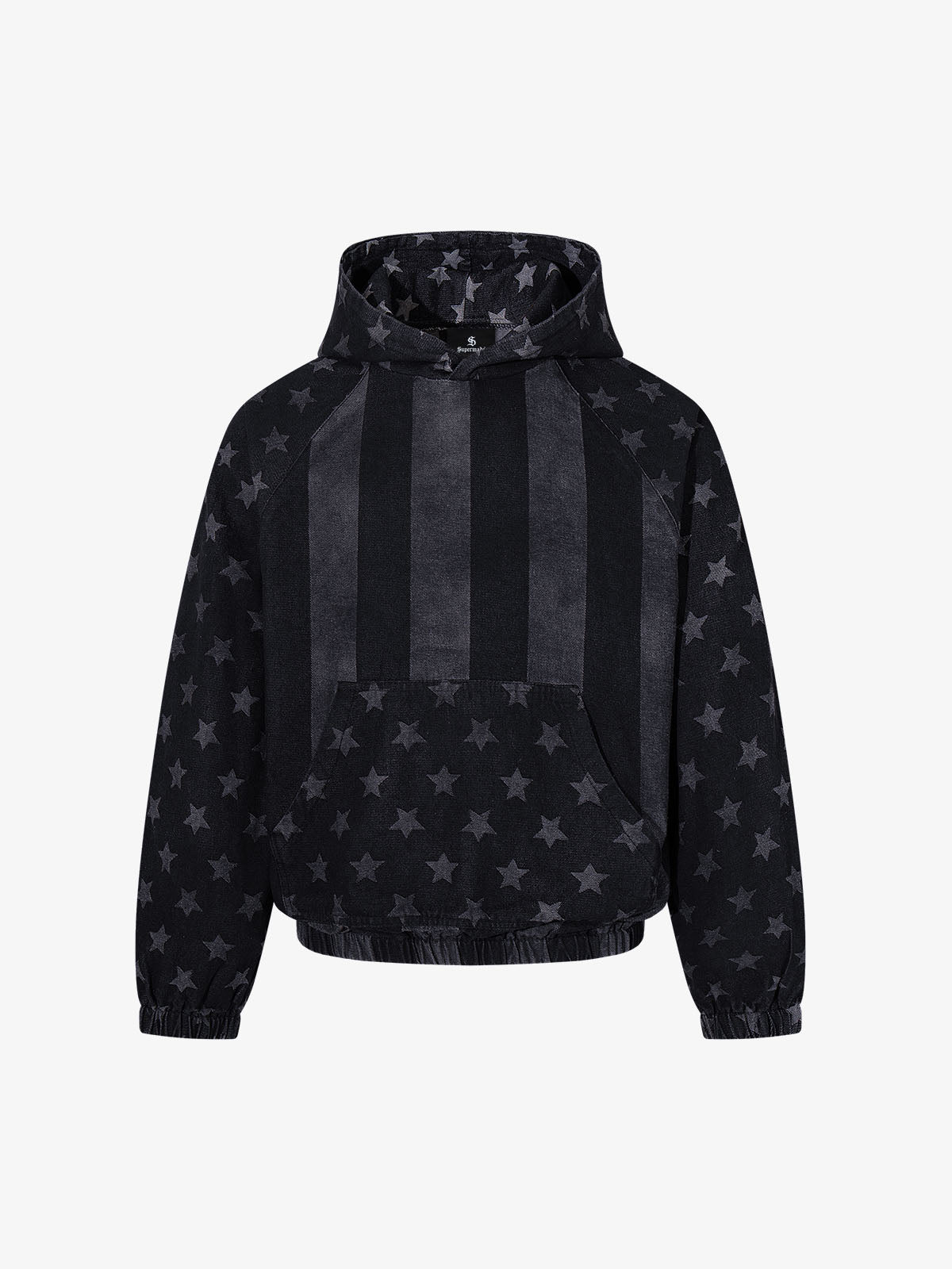 Distressed Star Print Denim Boxy Hoodie