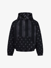 Distressed Star Print Denim Boxy Hoodie