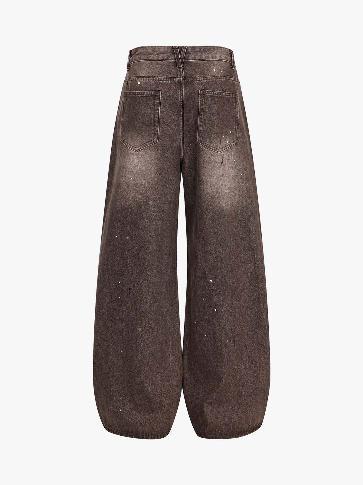 Retro Patchwork Washed Wide Leg Denim Jeans