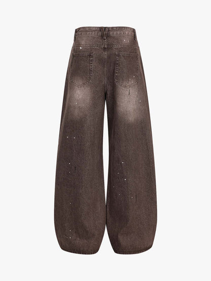 Retro Patchwork Washed Wide Leg Denim Jeans