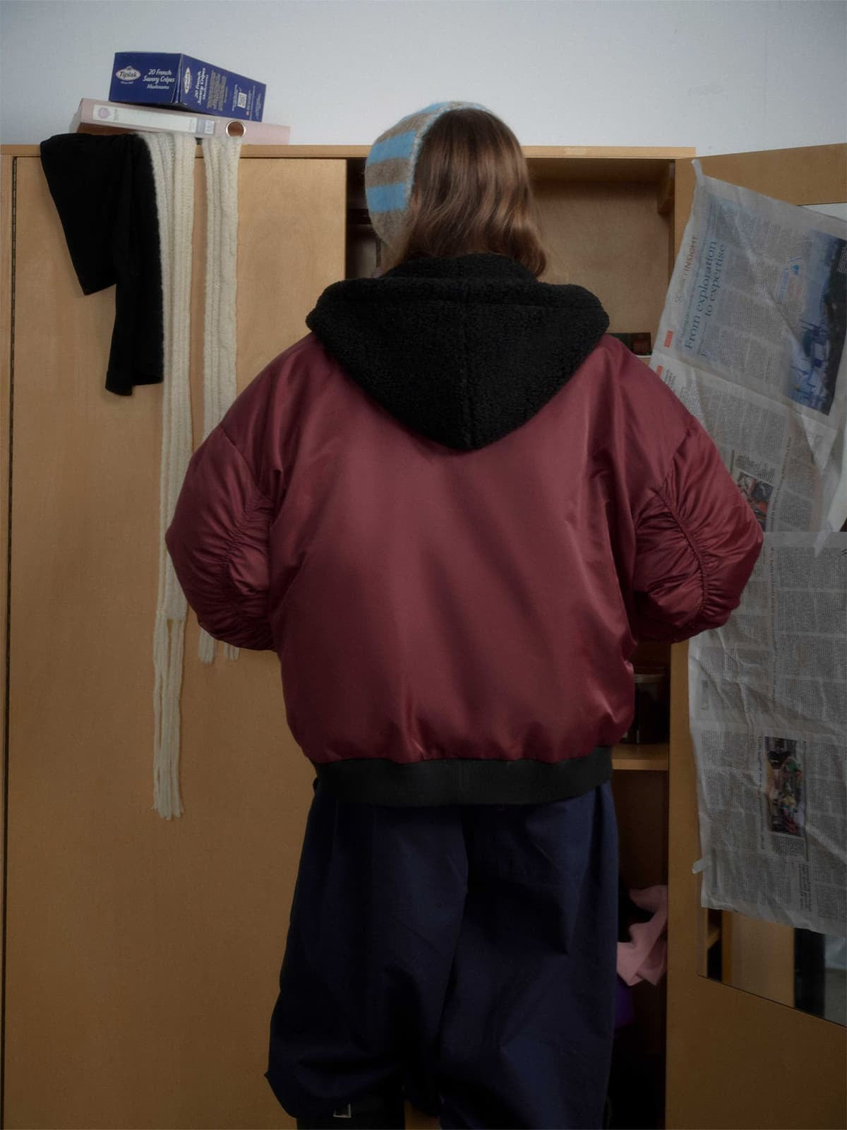 Stylish Maroon Bomber Jacket with Detachable Hood for Winter Wear 