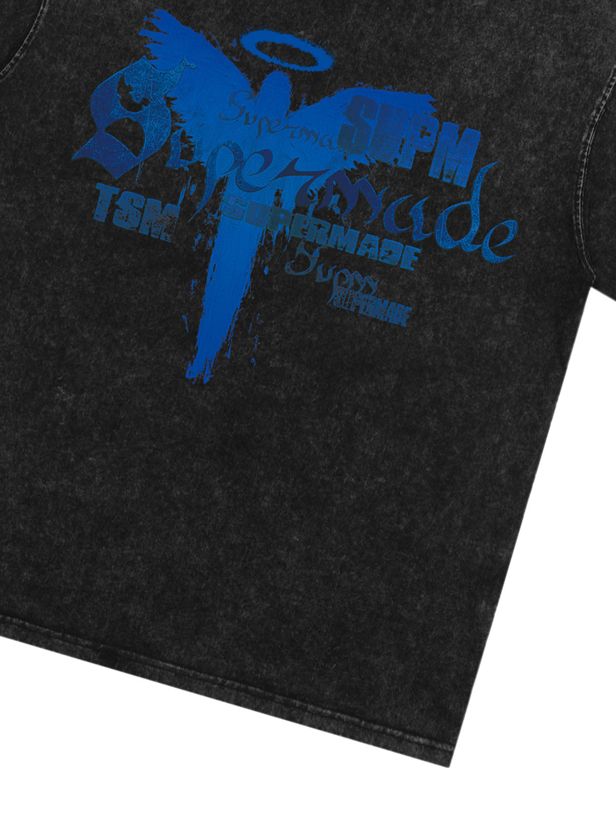 THE SUPERMADE Distressed Graphic Print Oversized T-Shirt with Bold Typography Design 