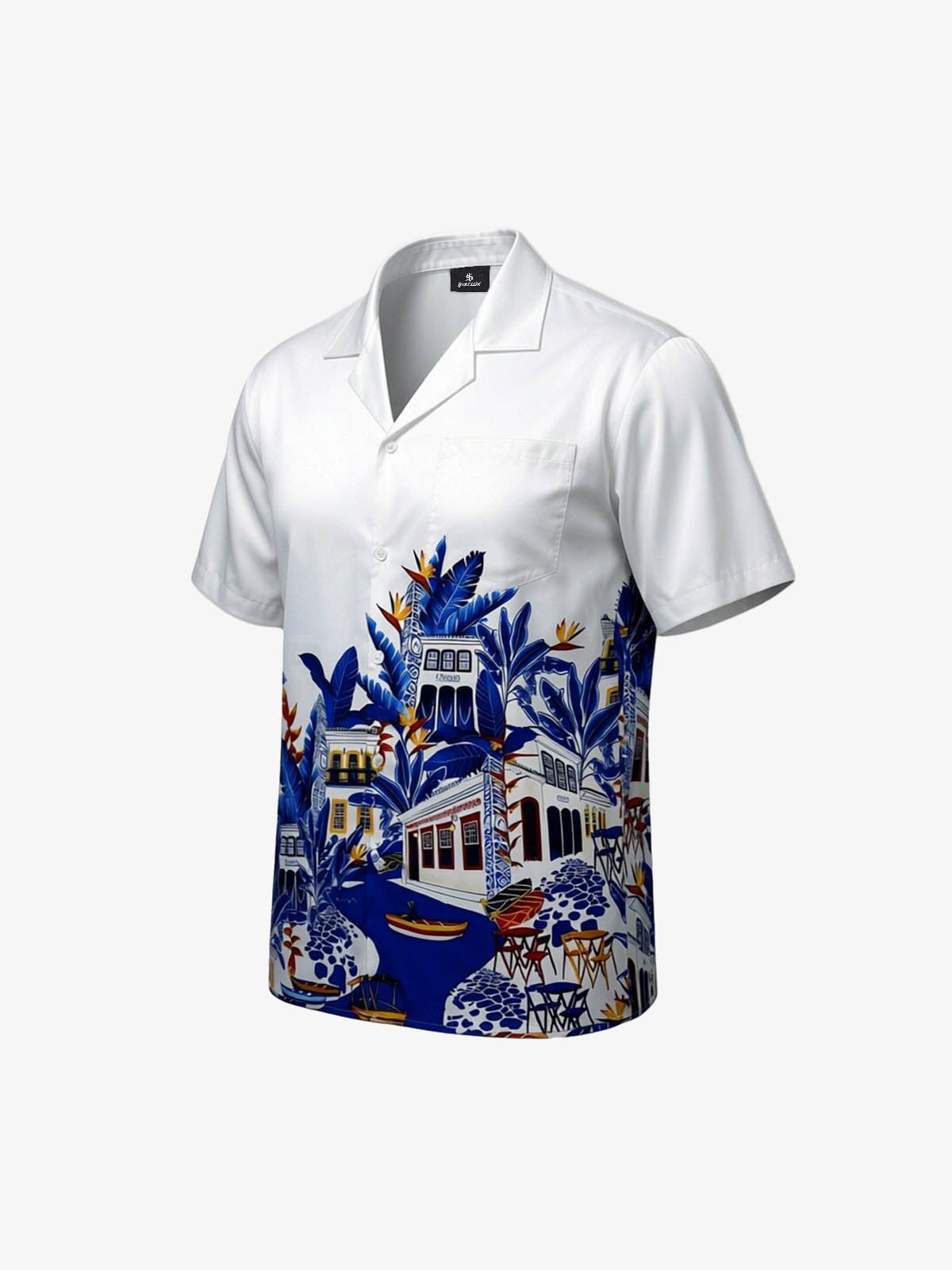 Vintage Seascape Camp Collar Boxy Shirt 
