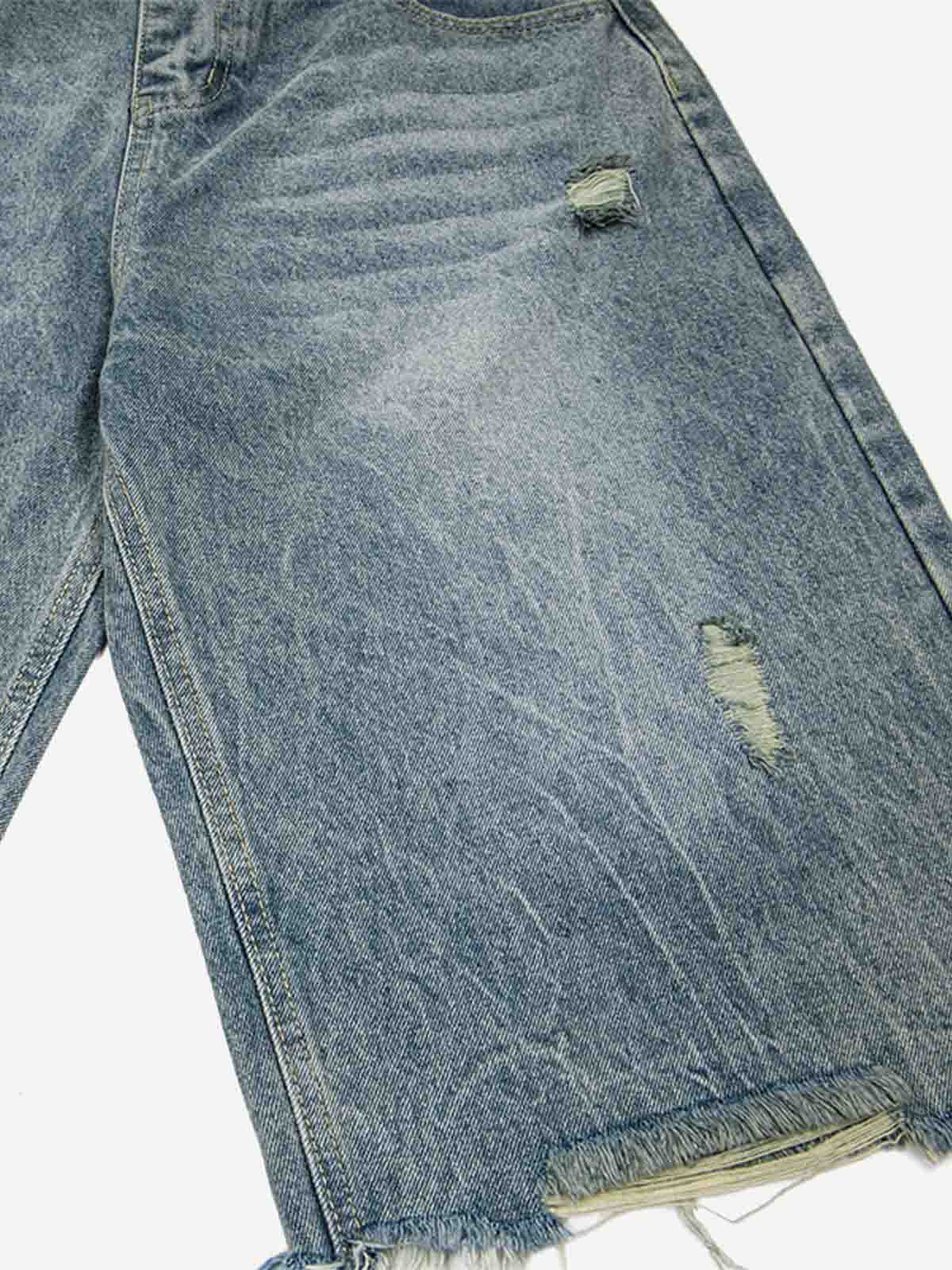 Vintage-Shorts aus Denim mit Leopardenmuster und Used-Look