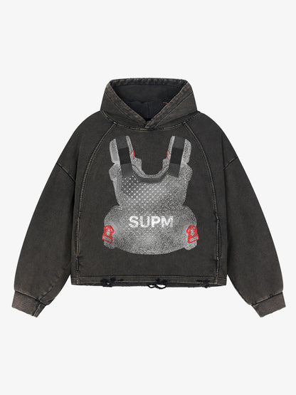 Tactical Vest Graphic Washed Boxy Hoodie