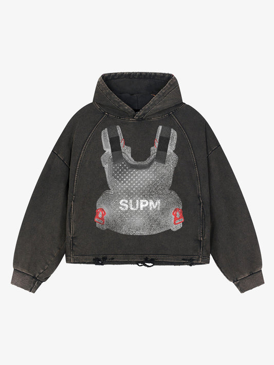 Tactical Vest Graphic Washed Boxy Hoodie