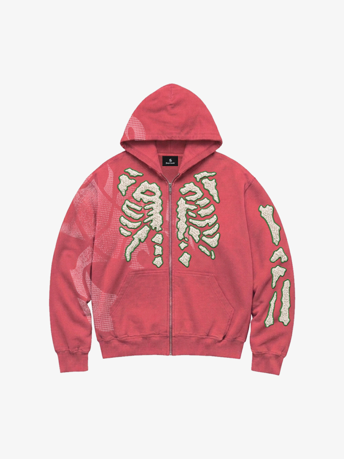 Skeleton Terry Embroidered Graphic Zip Hoodie
