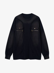 Distressed Washed Pocket Workwear Sweatshirt