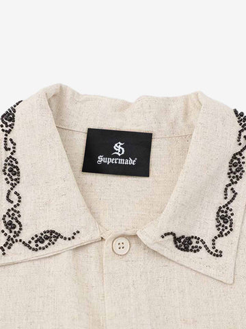 Retro Beaded Detail Short Sleeve Shirt 