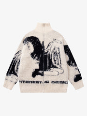Street Subculture Angel Jacquard Cardigan Sweater 