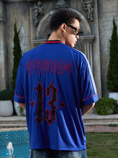 Supermade Color-Blocked V-Neck Embroidered Jersey Short-Sleeved 