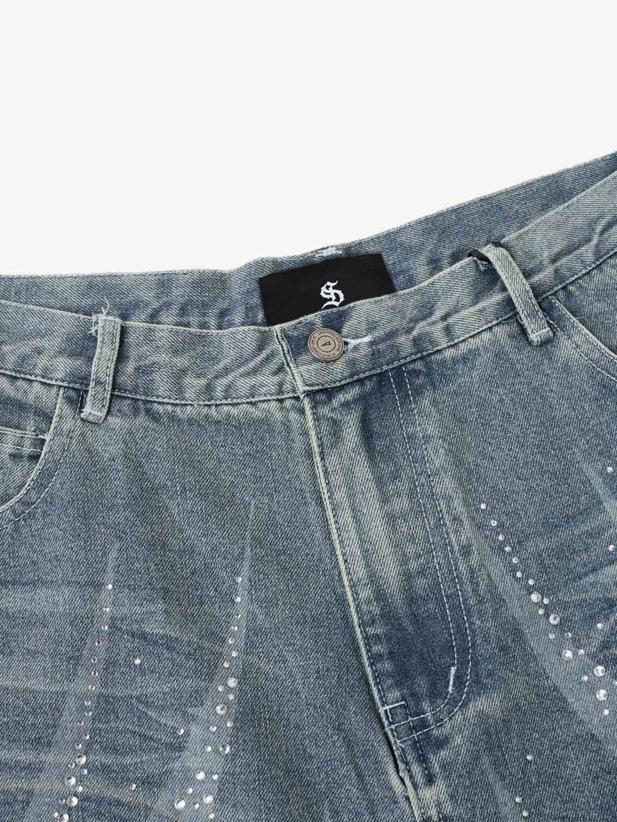 Rhinestone Wave Denim Bermuda Shorts