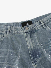 Rhinestone Wave Denim Bermuda Shorts