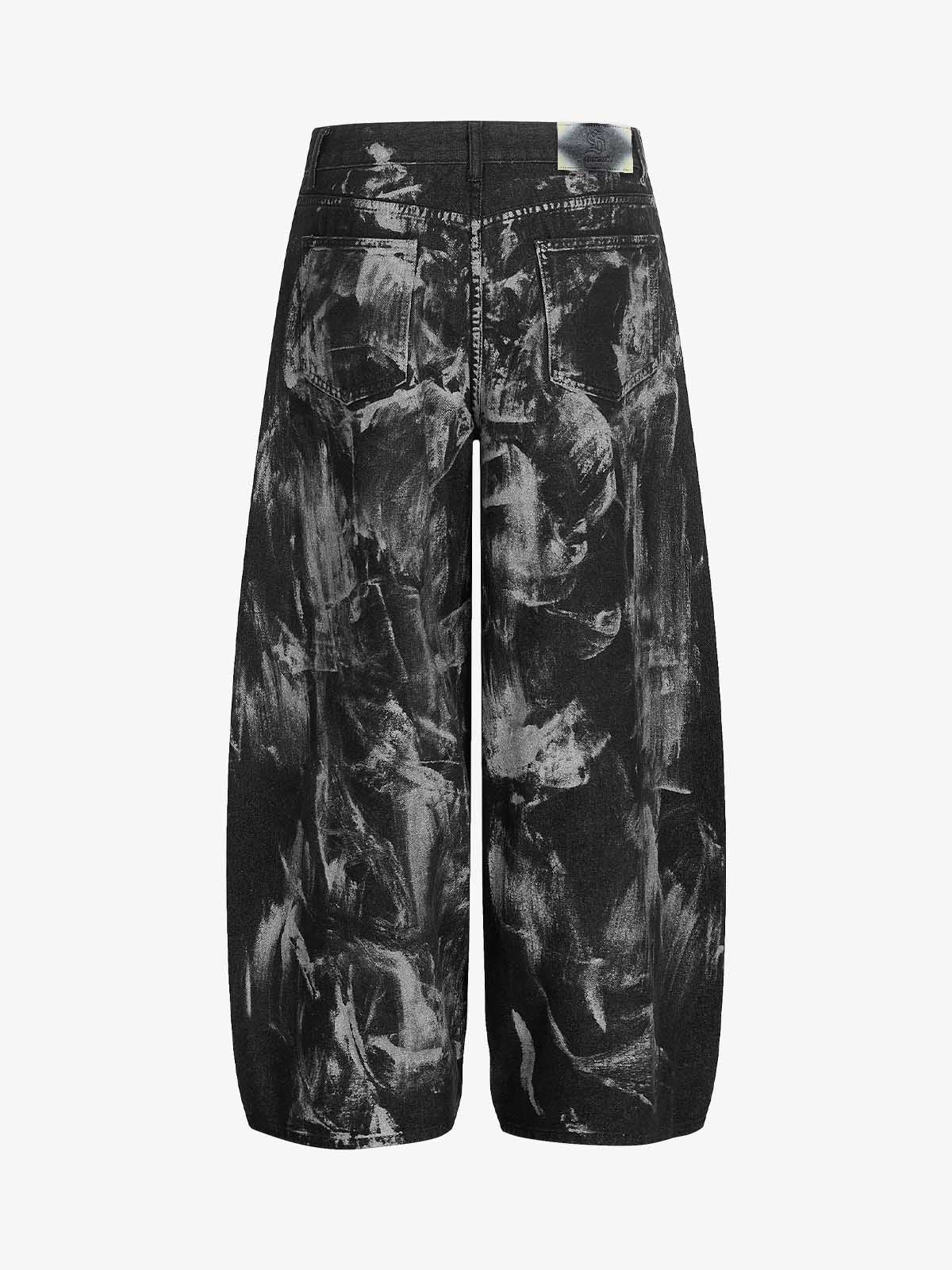 Tie-Dye Wide-Leg Denim Pants with Stud Detailing 