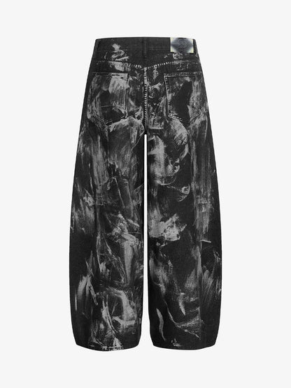 Tie-Dye Wide-Leg Denim Pants with Stud Detailing 