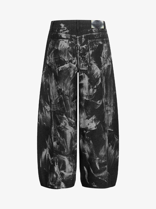 Tie-Dye Wide-Leg Denim Pants with Stud Detailing 
