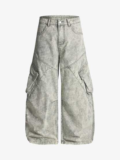 Vintage Washed Multi-Pocket Barrel Jeans 