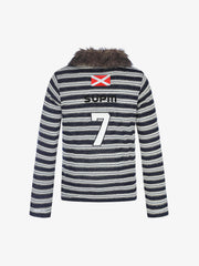 Striped Faux Fur Collar Long Sleeve Tee