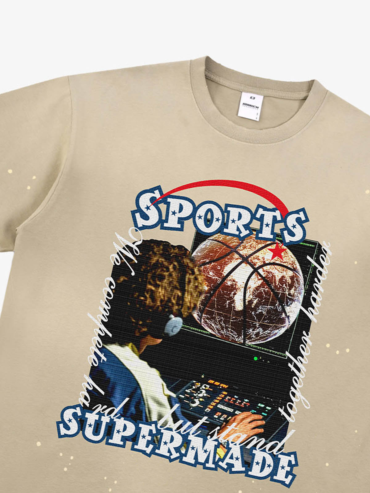 thesupermade-"Retro Basketball Radio" "Sports Know No Borders" Graphic Tee-Retro Ink Splash Streetwear Oversized T-Shirt 