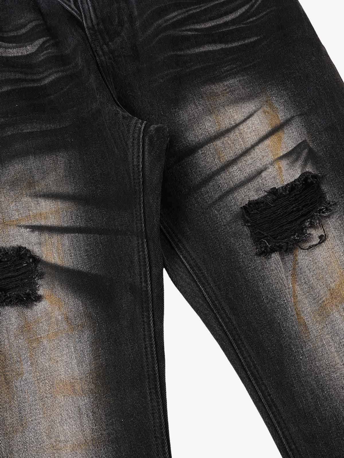 Distressed Button Fly Bootcut Jeans