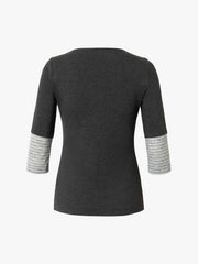 Necklace Pattern Striped Cowl Neck Long Sleeve Tee