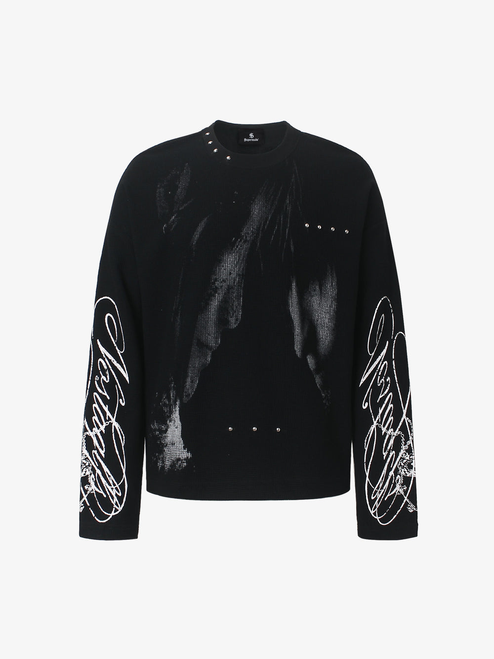 Studded Waffle Figure Print  Long Sleeve Tee
