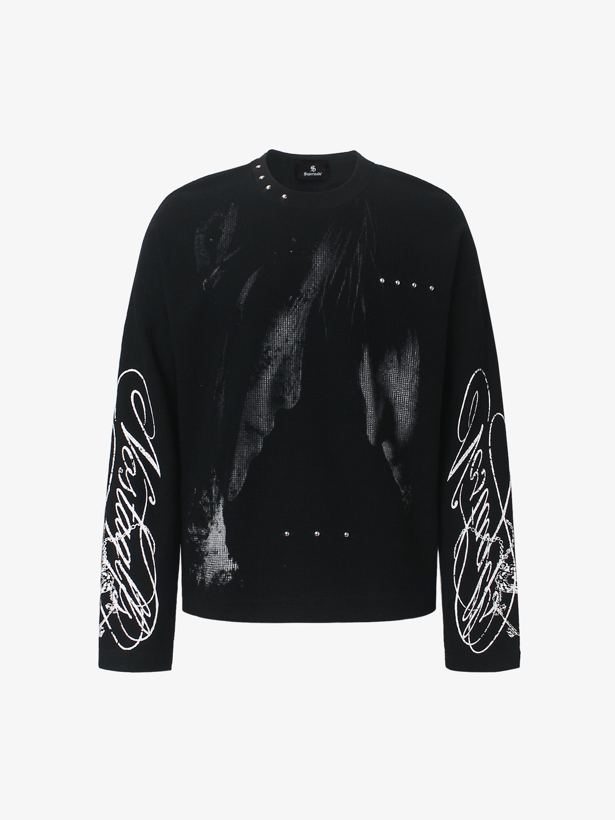 Studded Waffle Figure Print  Long Sleeve Tee