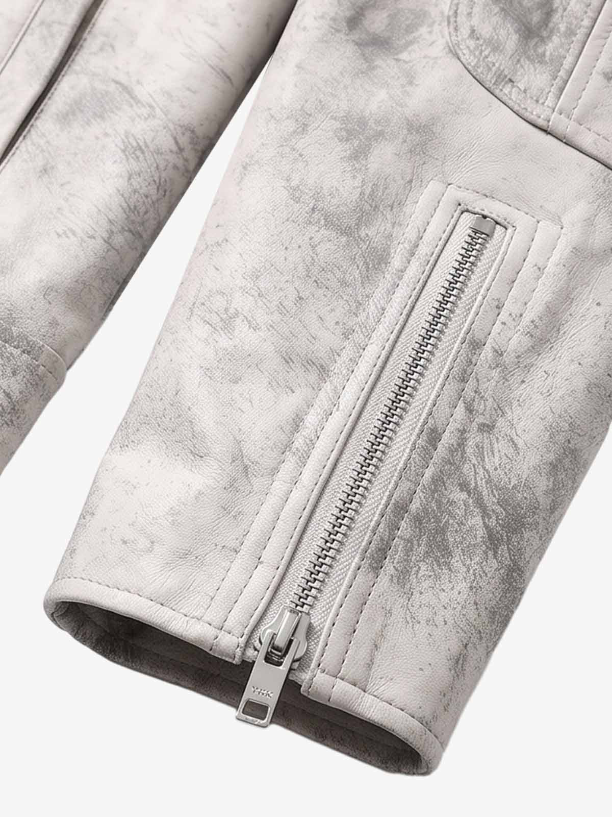 Padded-Shoulder Asymmetric Faux Leather Biker Jacket