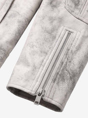 Padded-Shoulder Asymmetric Faux Leather Biker Jacket
