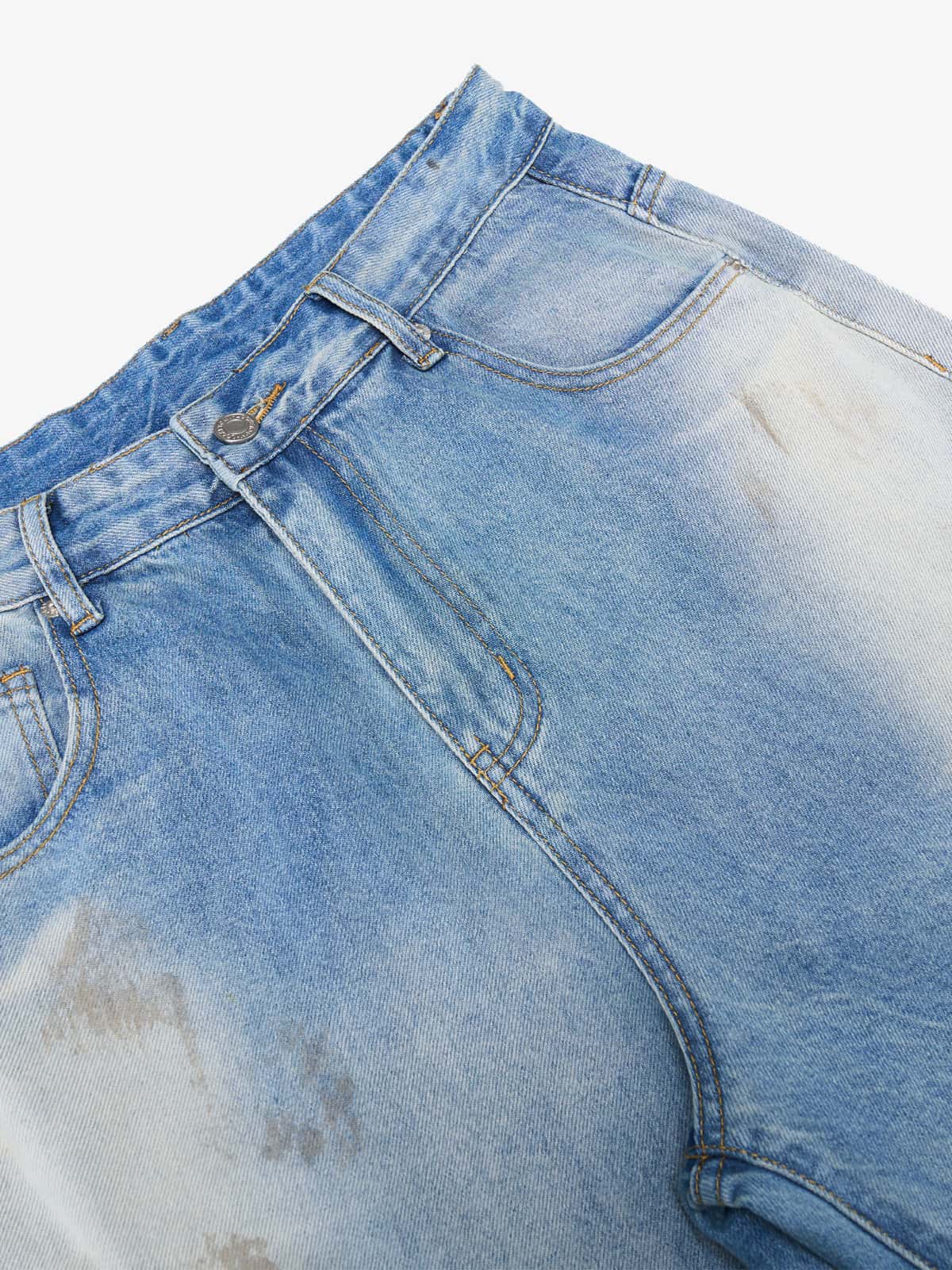 Embellished Wide-Leg Jeans with Unique Decorative Accents 