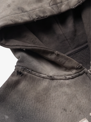 Embroidered Ripped Washed Distressed Zip Hoodie