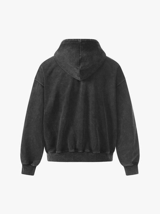 Vintage Washed Panel Construction Zip-Up Hoodie