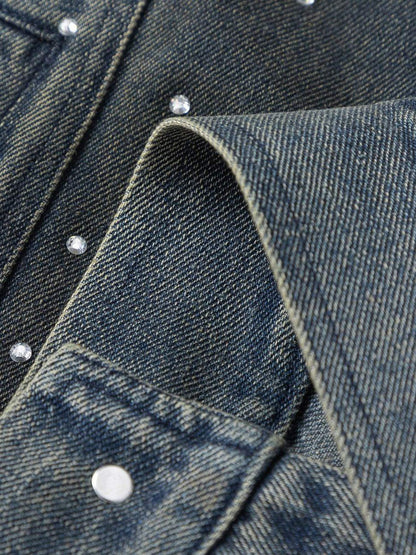 Thesupermade Hip-hop Beaded Washed Denim Jacket - 2264 