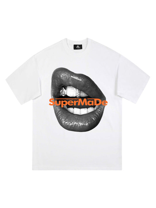 Lips Print Short Sleeve T-shirt - 2411 