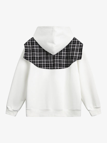Stylish Plaid-Trimmed Hoodie with Sailor Collar Design for Women 