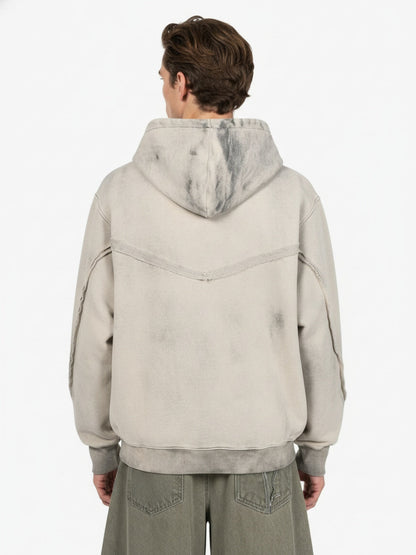 Retro Asymmetric Zip Up Deconstructed Hoodie 