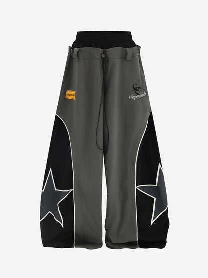 Star Color Block Double-Waist Paratrooper Pants