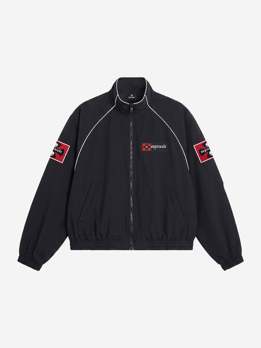 Color Block Embroidered Piped Racing Jacket