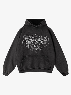 Metallic Script Graphic Washed Hoodie