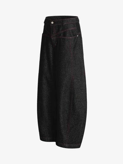 Street Culottes Red Stitching Barrel Jeans 