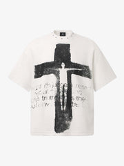 Studded Collar Cross Print Waffle T-Shirt 