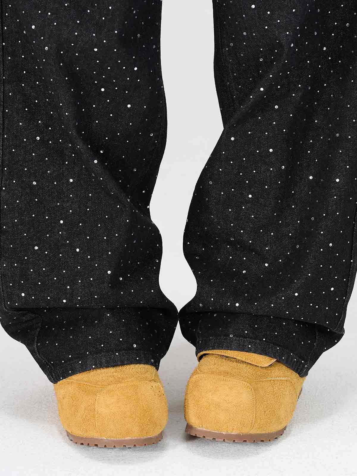 Star Rhinestone Embellished Baggy Jeans 