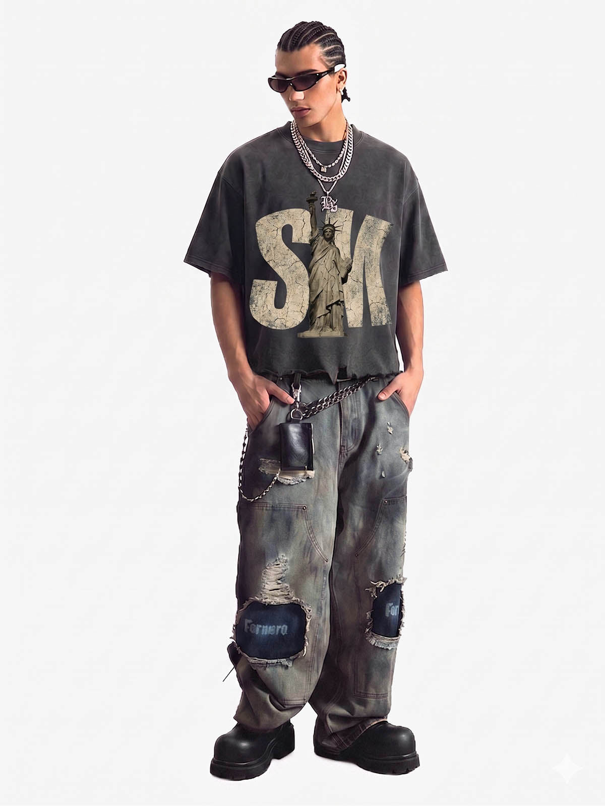 Liberty Graphic Washed Ripped T-Shirt 