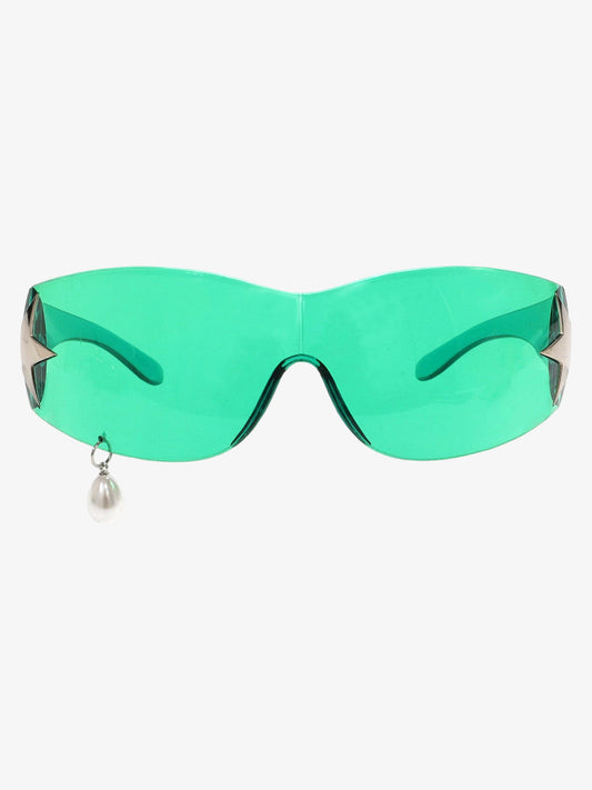 Stylish Oversized Shield Sunglasses with Pearl Charm - Perfect for Summer Fashion 