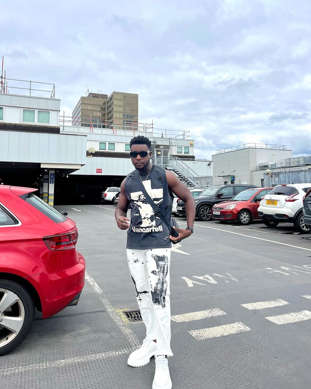 The Supermade Graffiti Print White Straight Jeans -1184