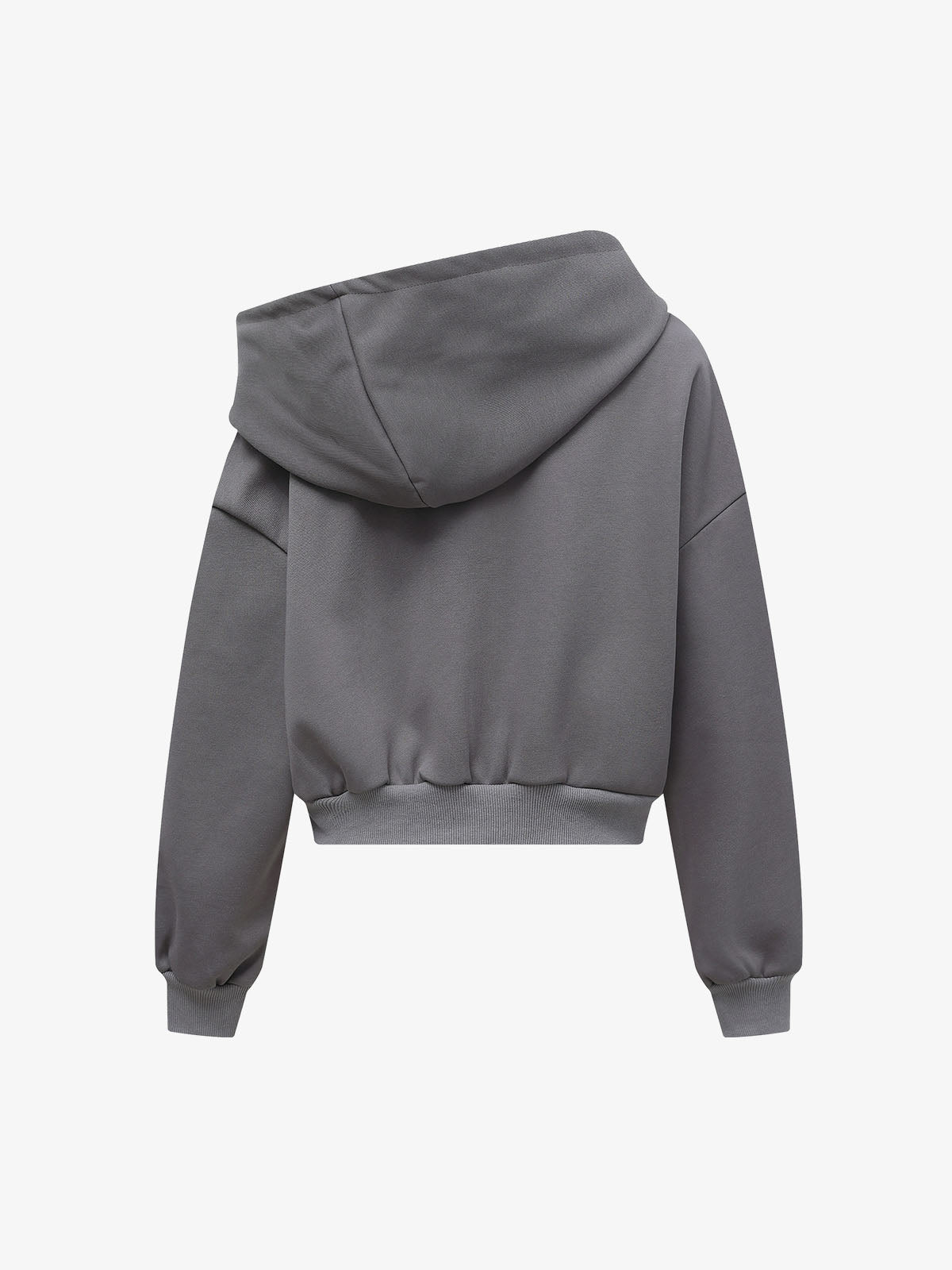 Off-Shoulder Layered Zip-Up Cropped Hoodie