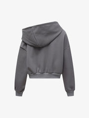 Off-Shoulder Layered Zip-Up Cropped Hoodie